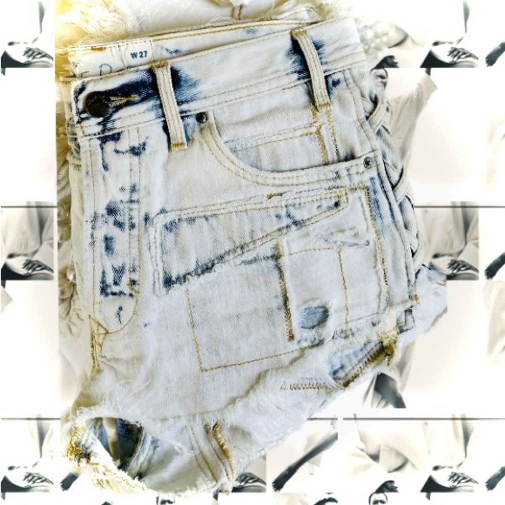 FREE PEOPLE | 27 | Patchwork Destroyed High Rise Denim Jean Cut Off Hot Shorts